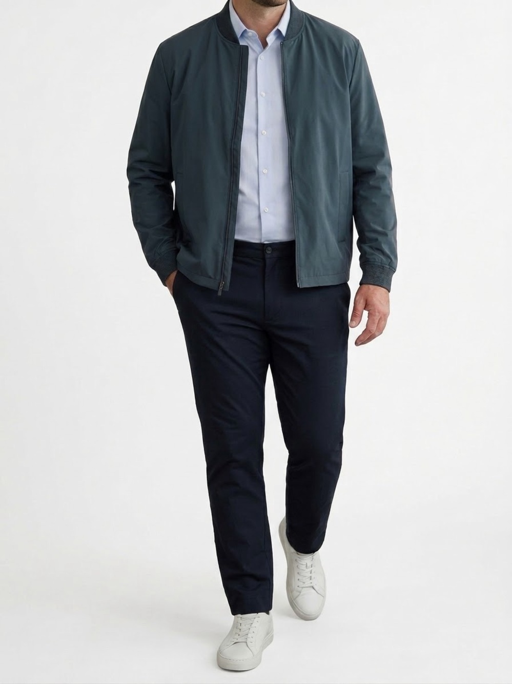 Theory Men's Dimpsy Taboga Tech Bomber Jacket XL - Slate Blue / Teal